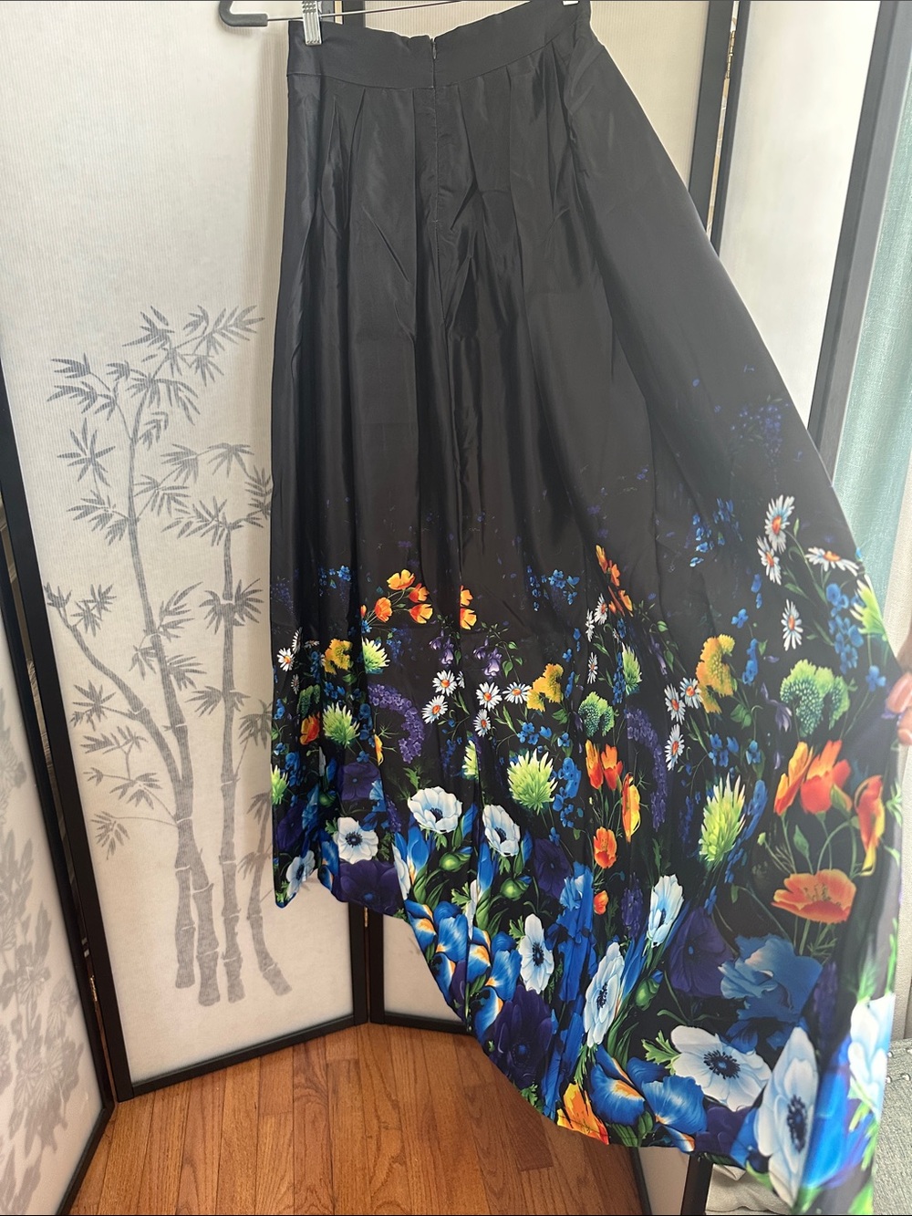 NWT Gracia Black Floral Maxi Skirt High Waist Bow Tie Medium